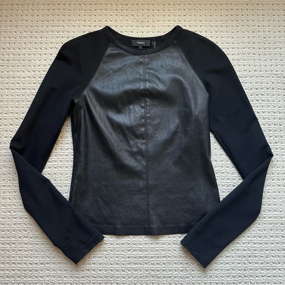 Theory Bristol Leather Raglan Top - Picture 1 of 5
